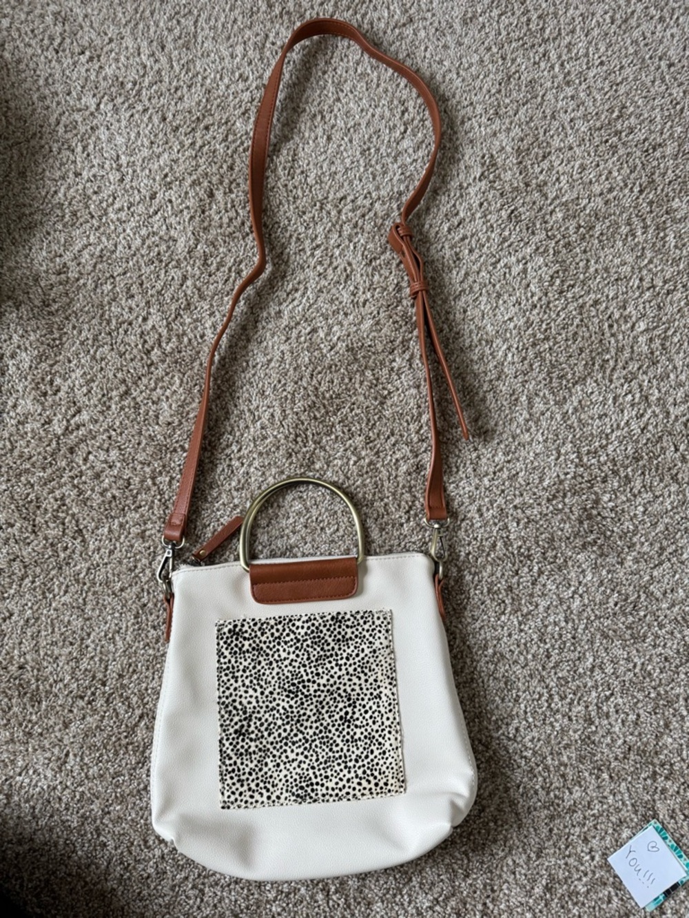 🤍 Neutral Crossbody Bag w/ Ring Handle + Cheetah Accent 🤍